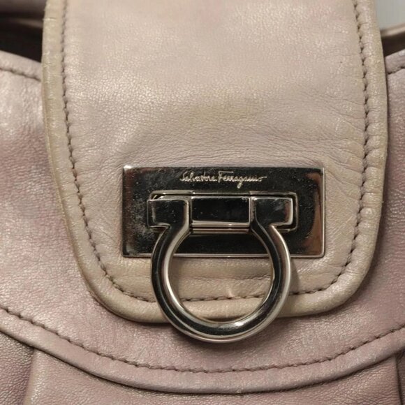 Salvatore Ferragamo Gancini Hand Bag Leather 2way Purple Silver Auth - Picture 10 of 16